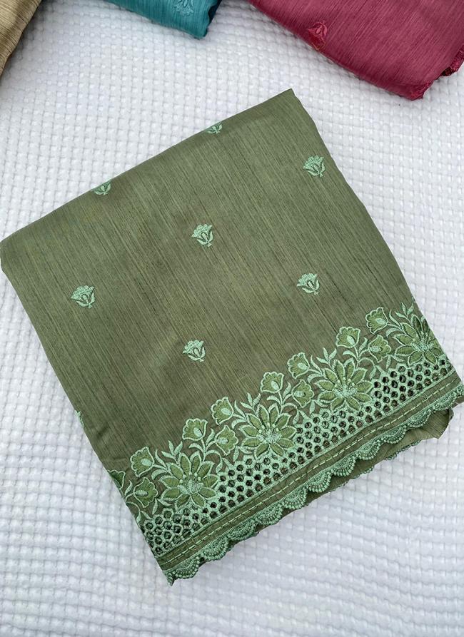 Silk Green Traditional Wear Cut Work Saree